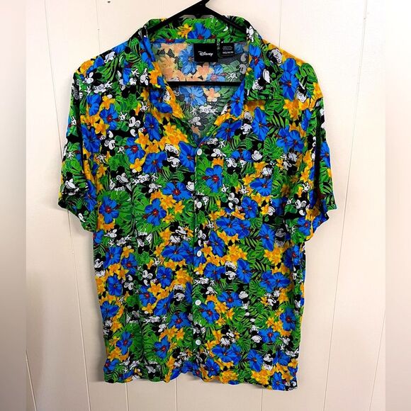 Disney Mickey Mouse Aloha Floral Hawaiian Shirt Size Medium - Picture 2 of 7